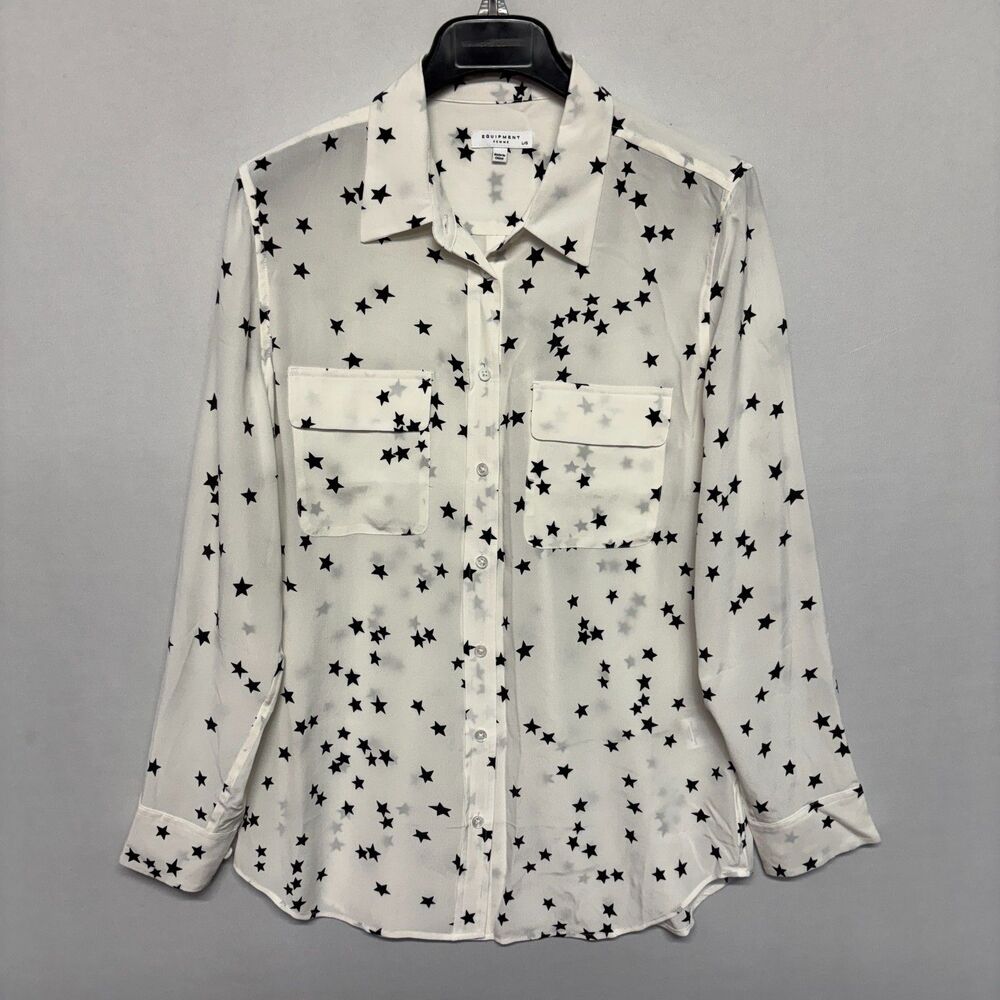 Equipment Femme Women 100% Silk Button Down Shirt Top Blouse Size Large D129 -1